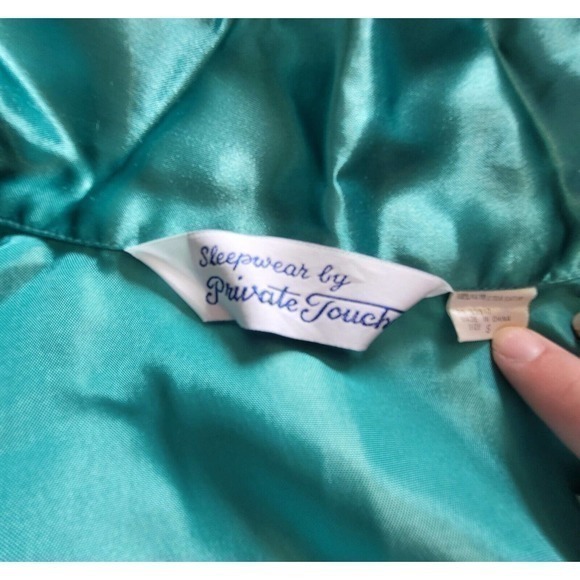 Vintage Private Touch Teal Green Blue Silky Shimmery Short Set Pajamas Sleepwear - Picture 8 of 12